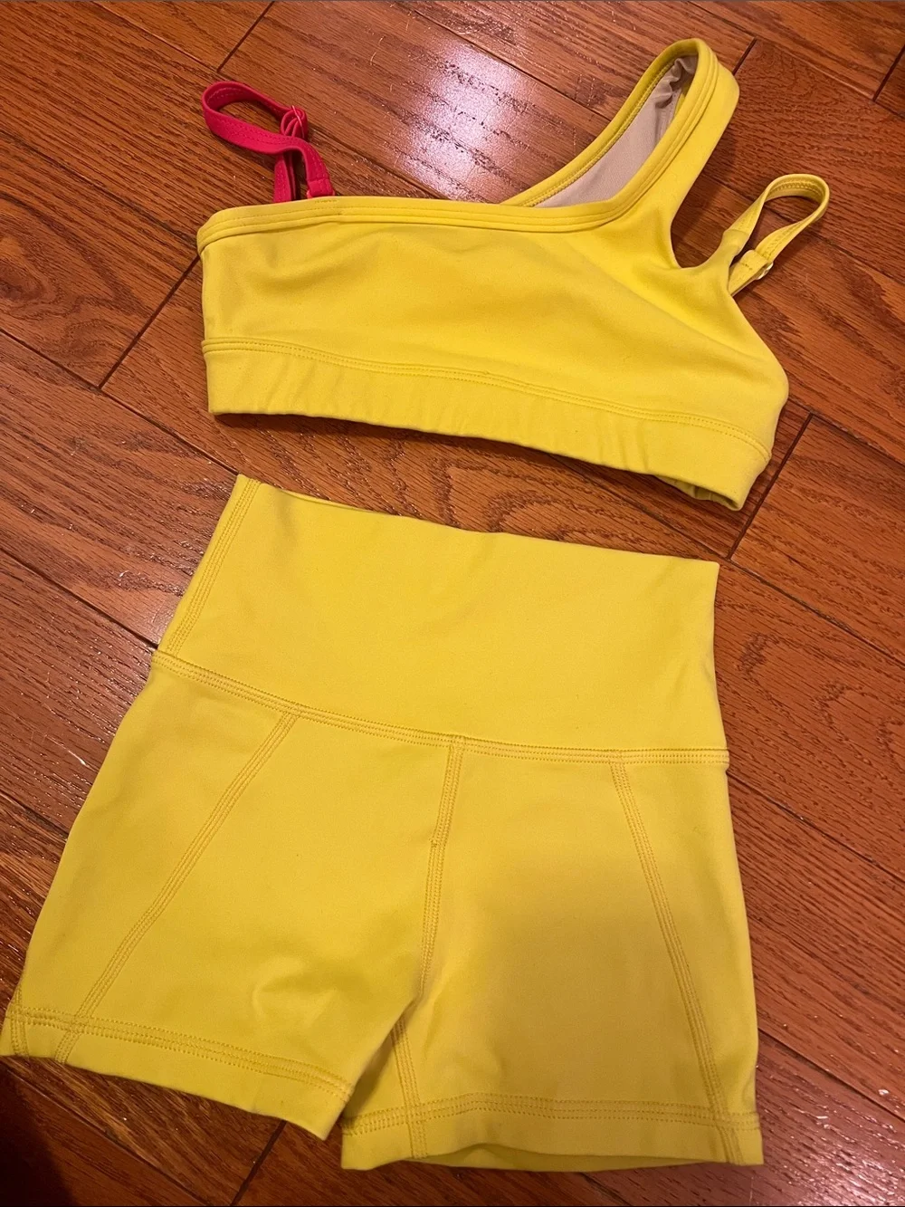 Jo+Jax Yellow High-Rise Dance Shorts Set with Pink Accent